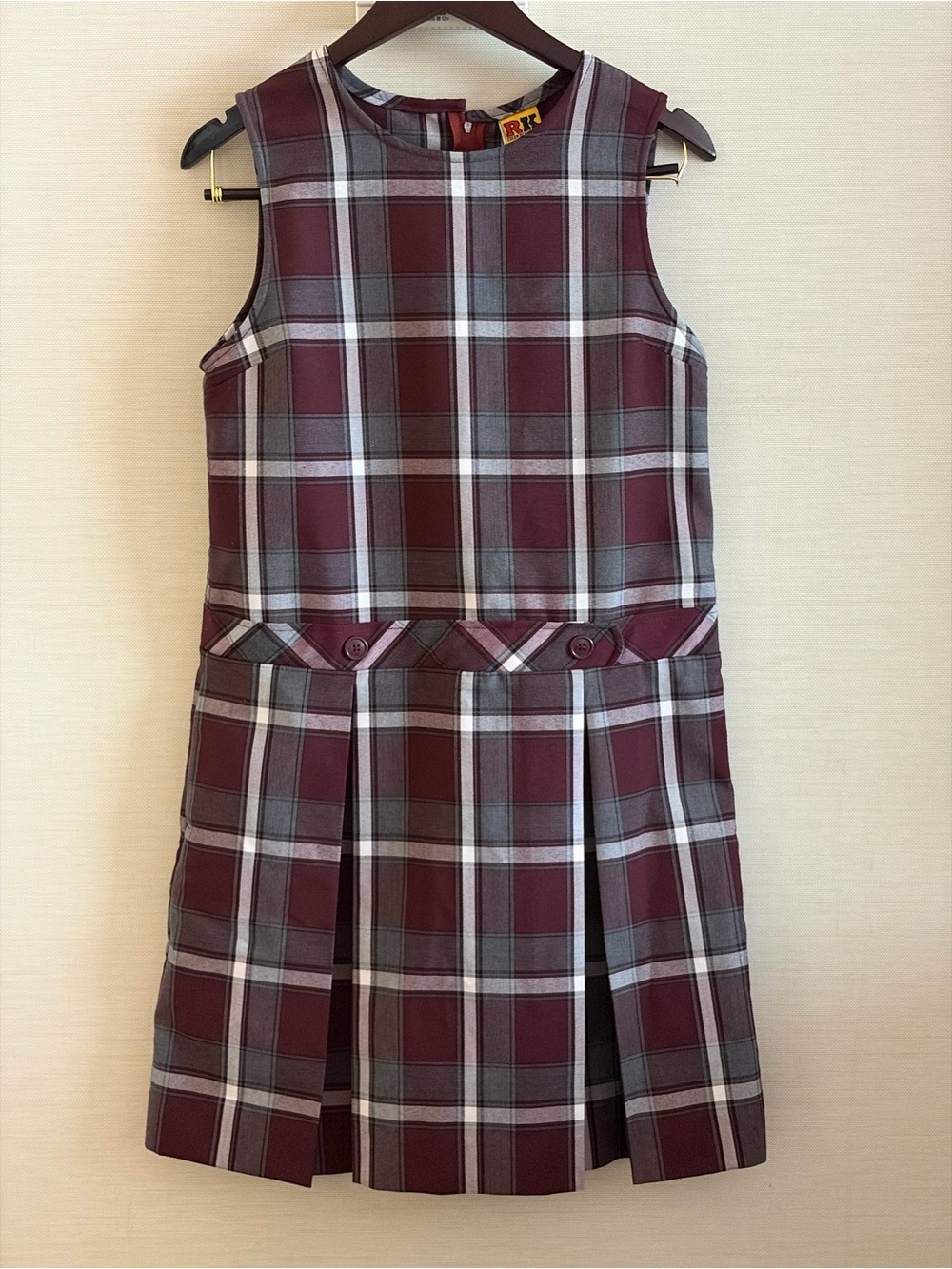Girls' Burgundy Plaid School Dress